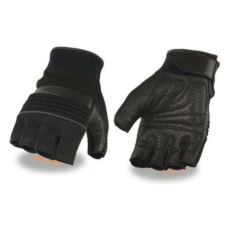 Milwaukee Leather Men’s Leather & Mesh Fingerless Gloves with Gel Palm, Reflective