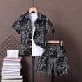 thumbnail image 2 of larppty Boys Summer Clothes 2 Piece Outfits Hawaiian Vacation Beach Short Sleeve Button Down Shirt & Shorts Sets (11-12 Years,Black), 2 of 7