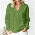 thumbnail image 5 of Sevevn Women's V Neck Half Button Sweatshirt Long Sleeve Loose Pullover Top with Front Pocket Green M, 5 of 9