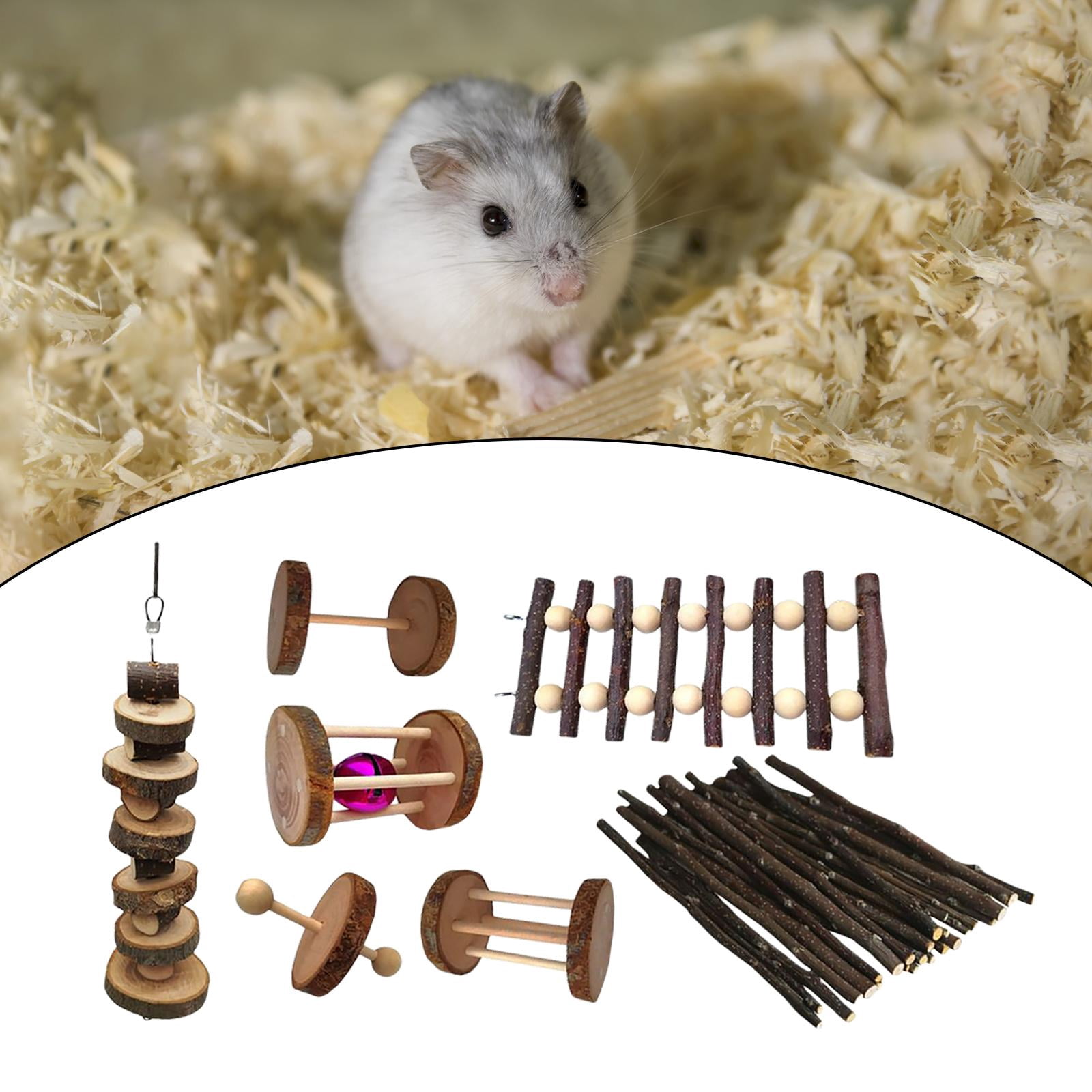 EHJRE Guinea Pig Toy Bunny Toy,Chinchilla Snacks Toys,Hamster Chew Toy,Natural Wood Dumbells for Gerbil,Hamster,Rabbit,Small Animal Molar Accessories , D D