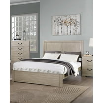California King Size Bed 2-Panel Design Headboard Chic Simple Light Tan Finish Wooden Bedroom Furnuiture 1pc Bedframe