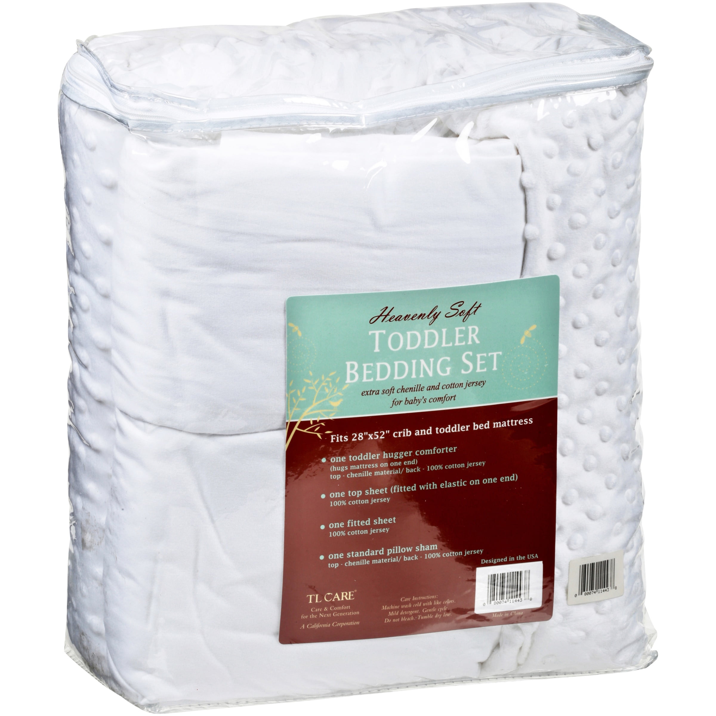TL Care Minky Dot Chenille 4 Piece Toddler Bed Set, White, for Boys and Girls