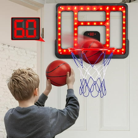 Adjustable Height Kids Basketball Hoop 3.5FT-6.2FT with Scoreboard & LED Light, Portable Indoor & Outdoor Basketball Goal for 3-8 Years Boys and Girls