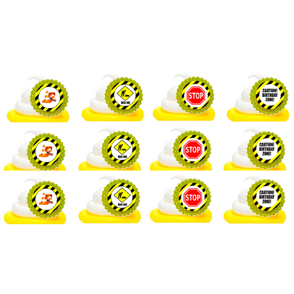 Construction Easy Toppers Cupcake Decoration Rings -24pk