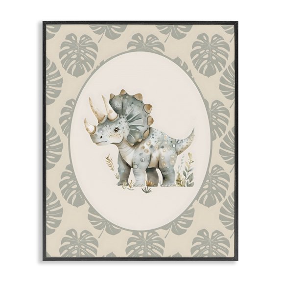 Stupell Industries Watercolor Dinosaur Tropical Border Black Framed Giclee Art, design by LSR Design Studio