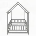 thumbnail image 6 of Grey Twin Size Floor Wooden Bed Featuring House Roof Frame & Fence Guardrails, 6 of 16
