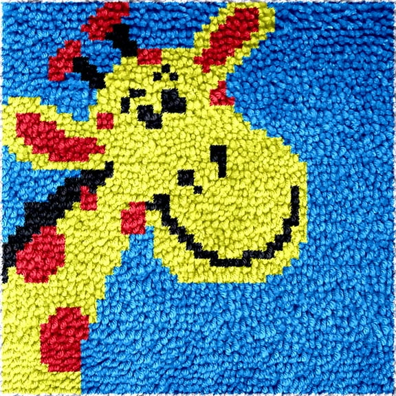 Latch Hook Rug Kits for Kids Beginner Cartoon Giraffe Needle Crochet Yarn Kits Embroidery Carpet Hook and Latch Kit Mini Tapestry Christmas Home Decoration 30x30cm