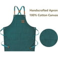 thumbnail image 4 of Woodworking Apron Chef Aprons for Men Women with Large Pockets Canvas Cross Back Duty Adjustable Work Apron Tool waist bag Size M to XXL(Dark Green), 4 of 12