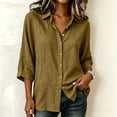 thumbnail image 6 of Dpjklzsn Women's Cotton Linen Button Down Shirt, 3/4 Sleeve Collared Blouse, Solid Color Loose Fit Casual Tunic Top, 6 of 8