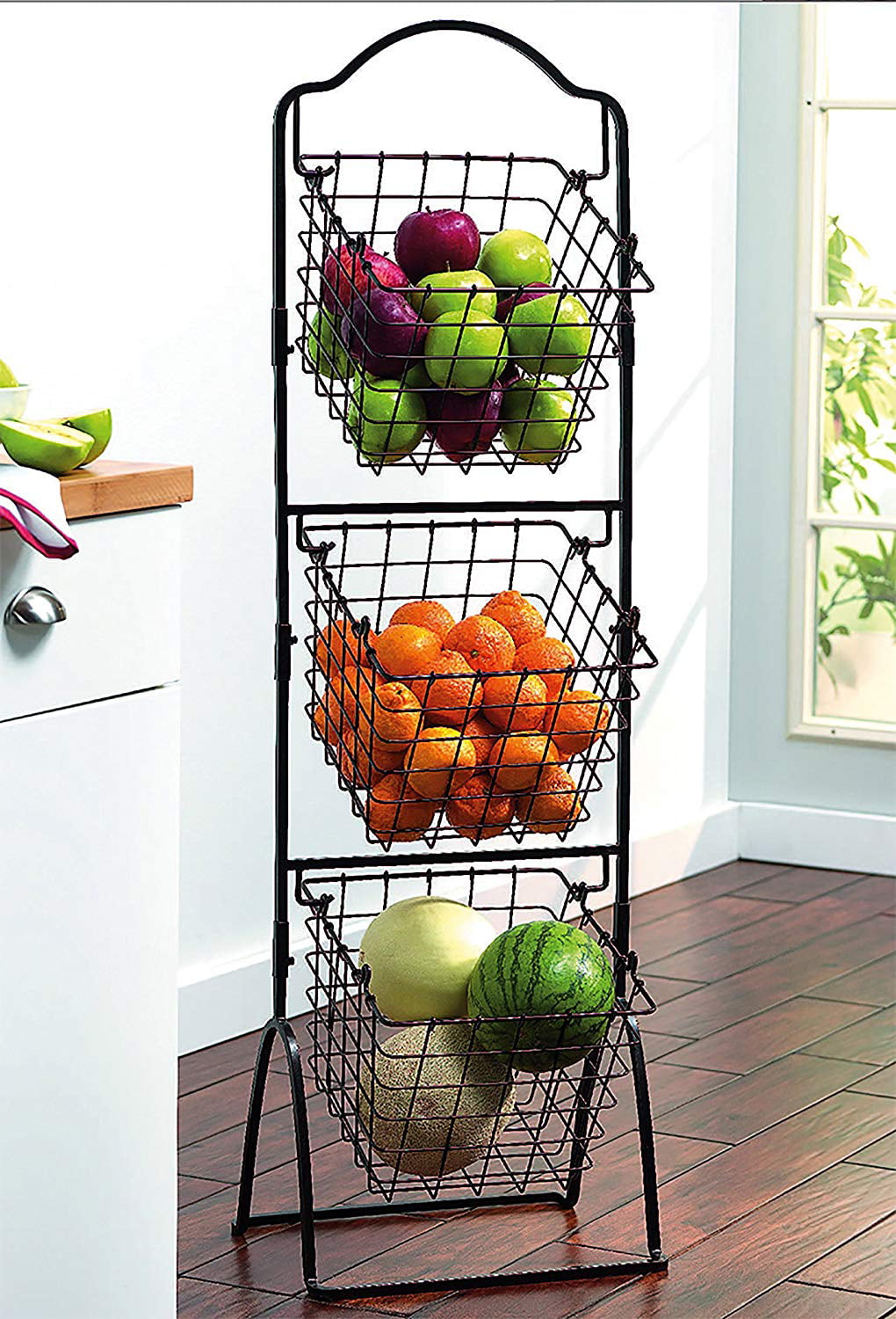 Storage Basket Snack Food Basket Wooden Basket Plant Stand Fruit Basket Set of 3 Dark Gray (Set of 3) CELLPAK Color: Dark Gray