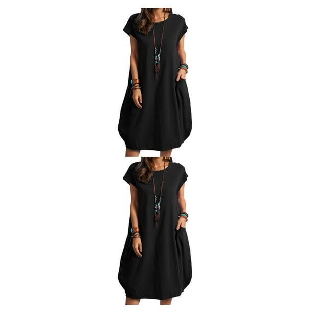 Minnieouse Vestido de mujer de poliéster Color sólido Sin mangas Jersey suelto Reemplazo Casual Vestidos de moda para niñas Negro S Negro S 2Conjunto