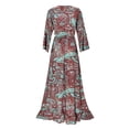 thumbnail image 3 of Gibobby Vestido de Verano para Mujer Vestido largo bohemio de manga acampanada floral con cuello en V y cintura alta para vacaciones(Rojo,XL), 3 of 5