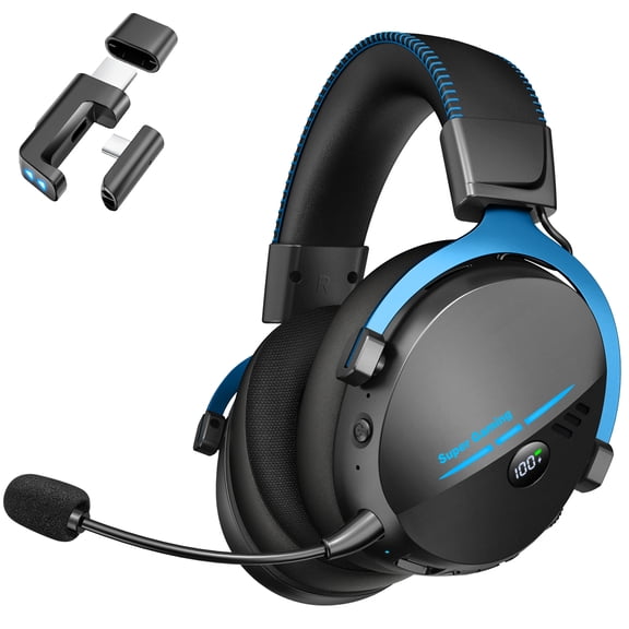 2.4GHz Wireless Gaming Headset for PS5, PS4, Switch, PC, Bluetooth 6.0 over Ear Gaming Headphones with Detachable Mic, HD Stereo Sound, 50mm Drivers, LED Digital Display, RGB Lighting, 100H Playtime