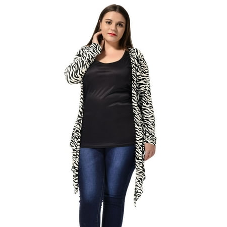 Women's Plus Size Zebra Prints Casual Drape Cardigan Black (Size 3X)