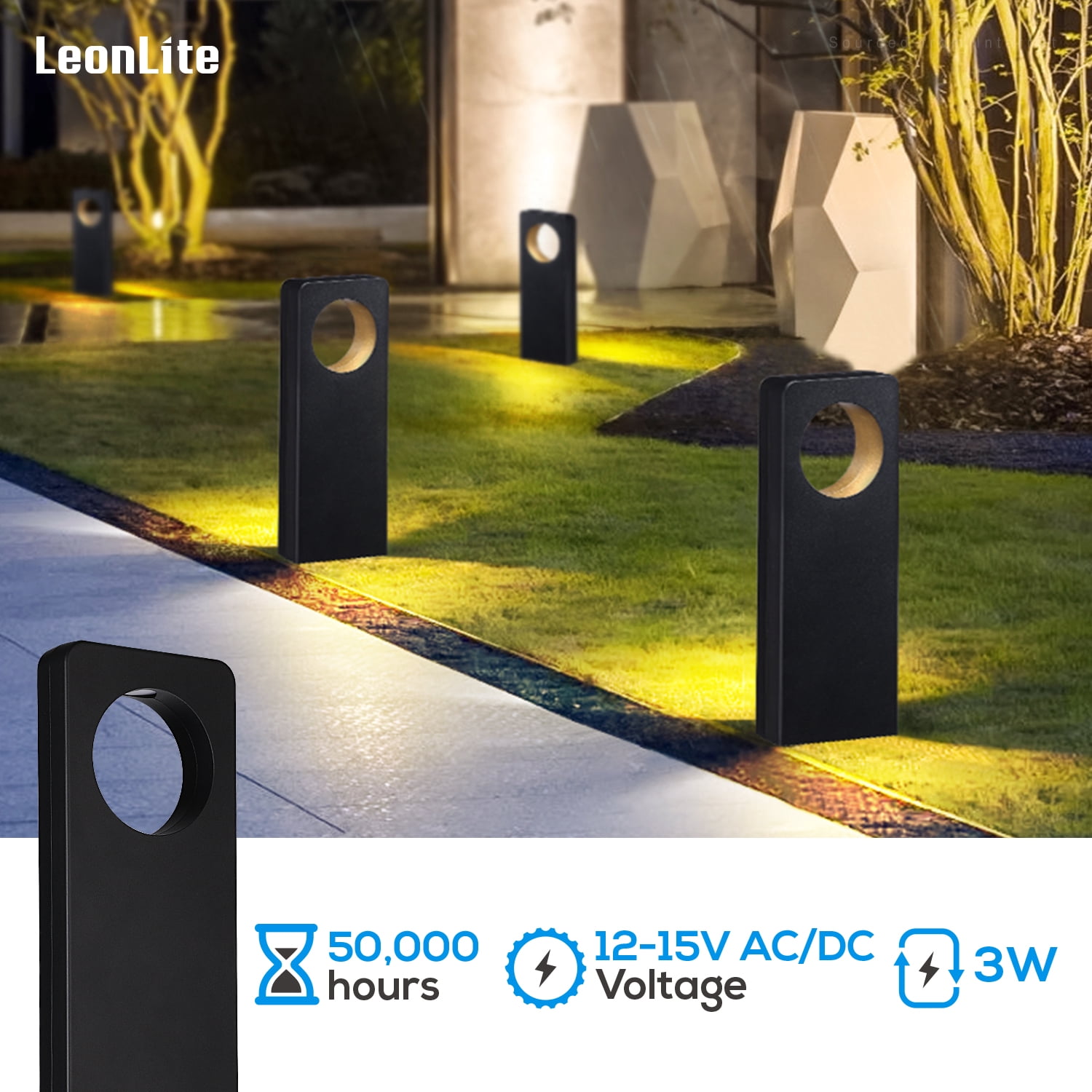 4 Pack Pathway Light, 3W 12V AC/DC LED Landscape Path Lighting, Modern Low Voltage Landscape Light Outdoor, Aluminum, Black, 3000K Warm White