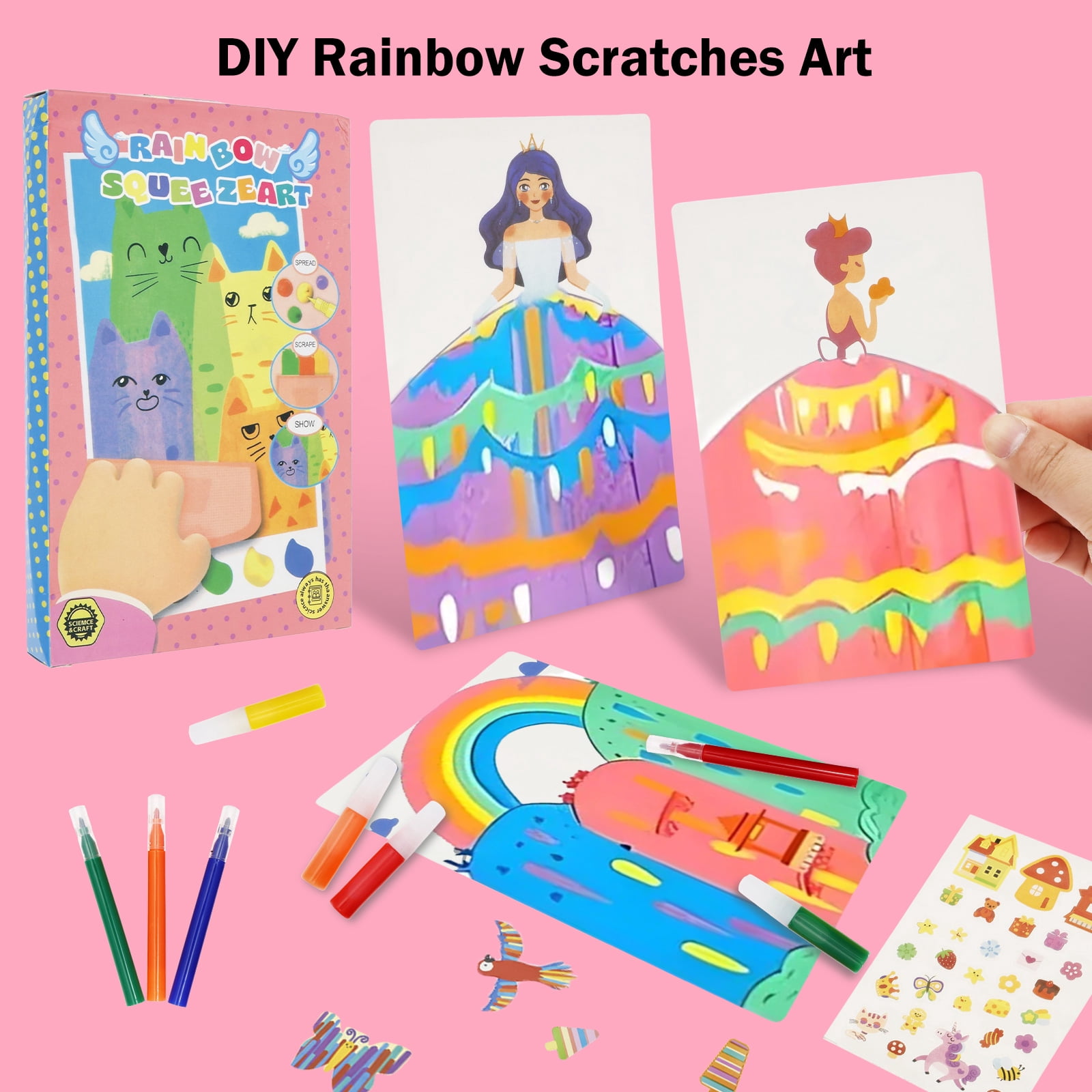 DIY Scratches Art for Party Activities Creative Postcard Design Scratch Painting Kit Novelty Squeegee Art Kit With Multi Color Paints for Adults Kids