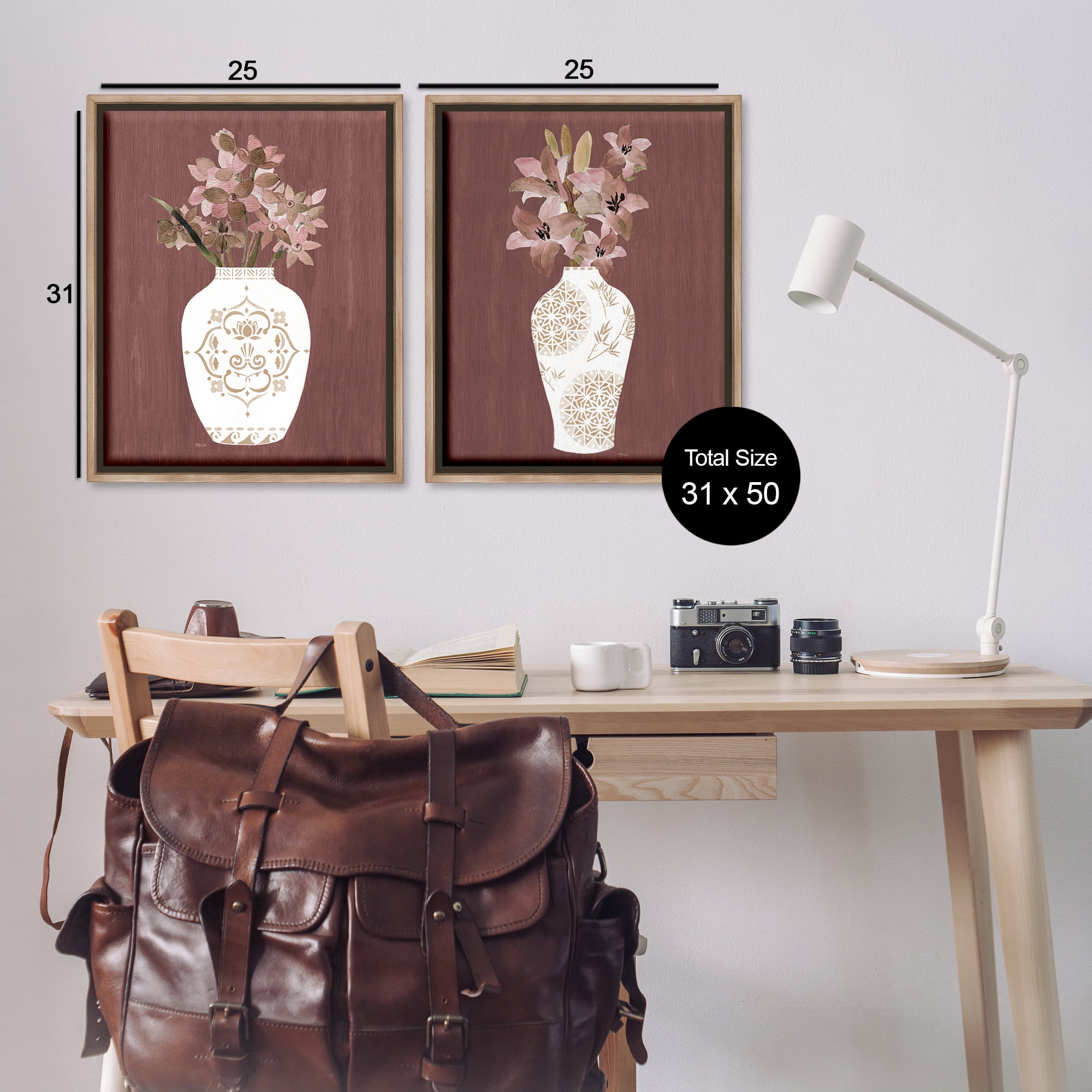 Stupell Industries Rustic Boho Bouquets Plants & Flowers Painting Brown Floater Framed Canvas Art Print Wall Art, 31 x 25, Set of 2