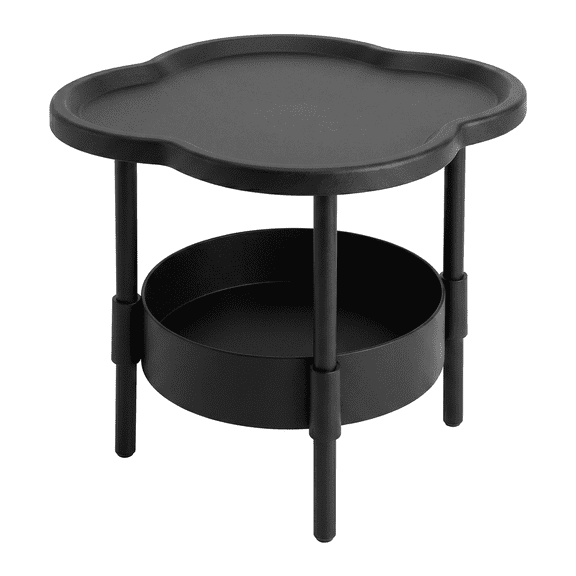 2 Tier  Round End Table with Two Removable Trays – Small Nightstand for Bedroom, Living Room, Small Spaces (Black)