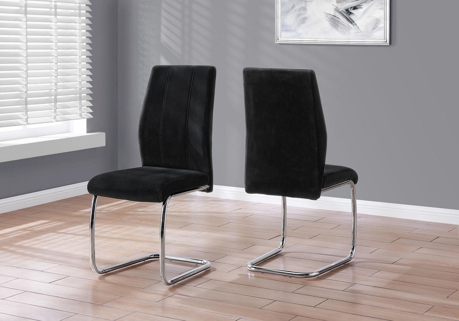 Monarch Specialties Dining Chair, Set Of 2, Side, Upholstered, Kitchen, Dining Room, Velvet, Metal, Black, Chrome, Contemporary, Modern