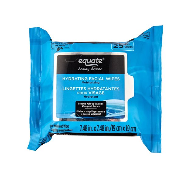 Equate Beauty Lingettes Hydratantes pour le Visage 25ct