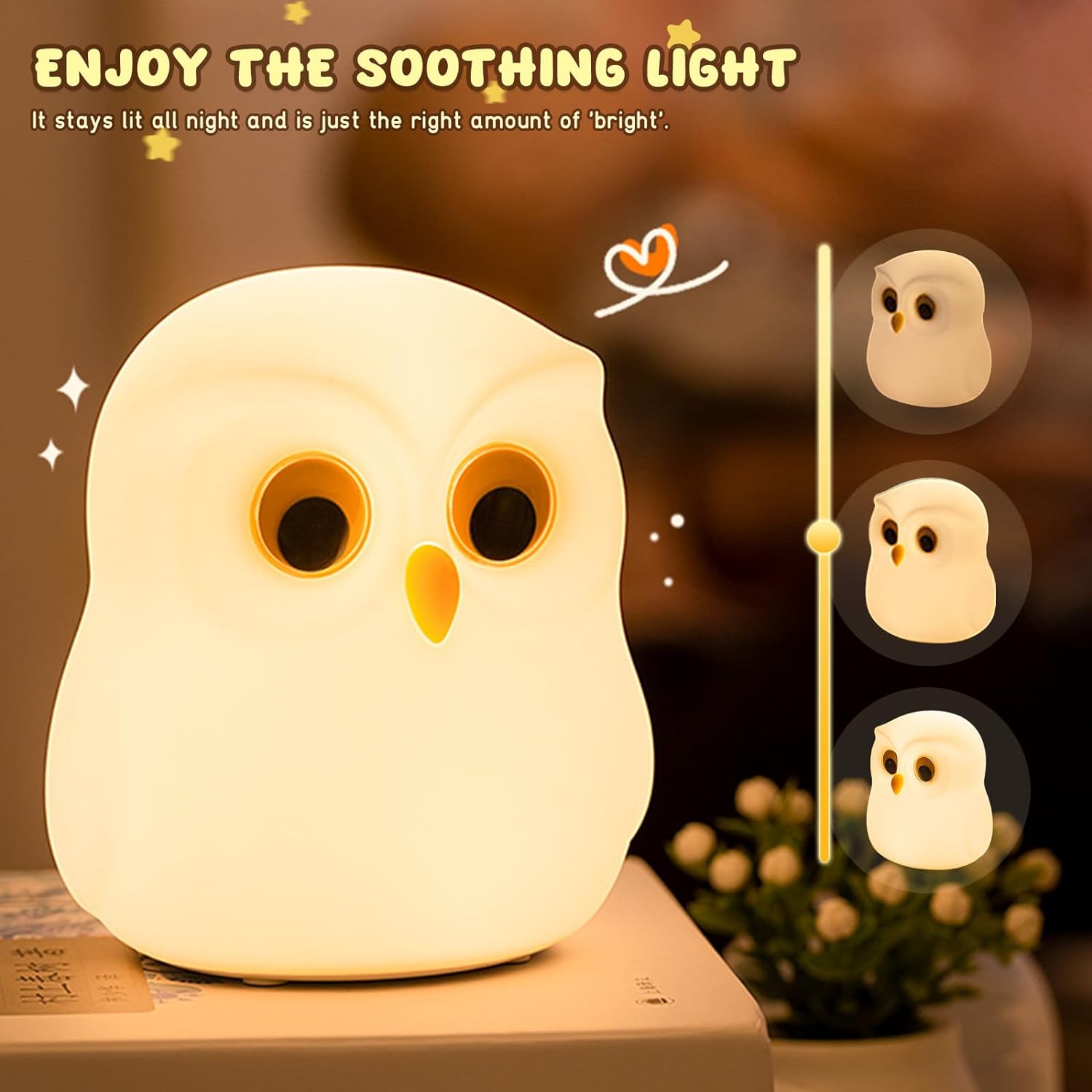 Night Light for Kids, 7 Color RGB Changing Owls Kids Night Light, Cute Silicone Owls Nightlight for Baby and Toddler Gifts, Kawaii Bedside Lamp for Sleep Aid, Breastfeeding