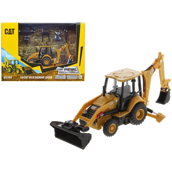 CAT Caterpillar 420 XE Backhoe Loader with Work Tools Yellow 1/64 Diecast Model by Diecast Masters