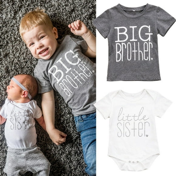 Family Matching Cotton Clothes Little Sister T-shirt Big Brother Romper Outfit Playsuit BOYS GIRLS T-Shirt Clothes