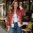 thumbnail image 2 of COEQINE Women's Short Bomber Jacket Lightweight Trendy Motorcycle Jackets Zip Up Cropped Moto Biker Coats with Pockets, 2025 Varsity Shacket Coats, X-Large, Cute Snowman Christmas Tree Red, 2 of 7