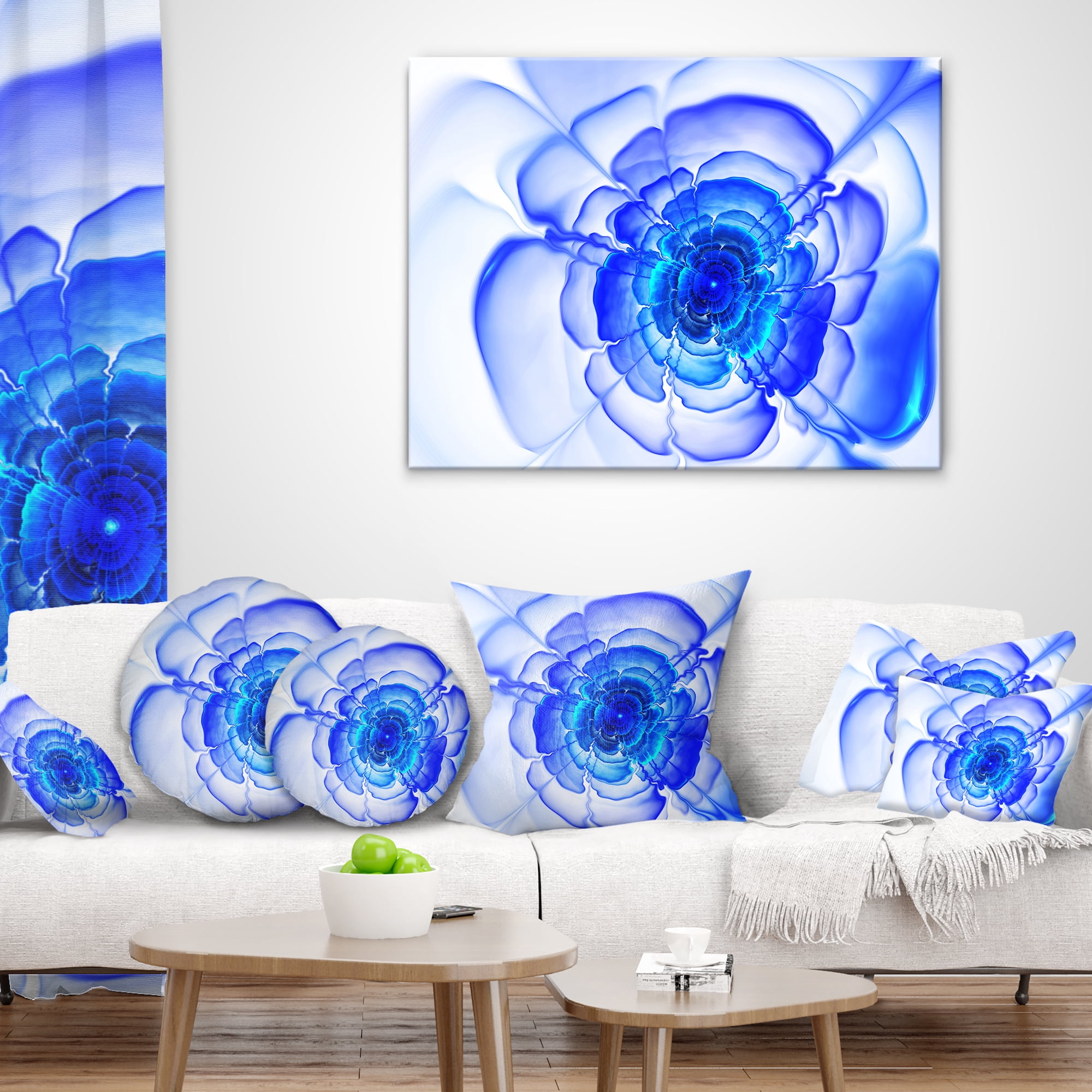 Designart Large Blue Fractal Flower Petals - Floral Throw Pillow - 12x20