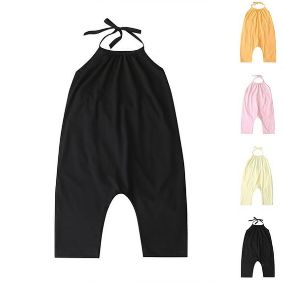 Agkizg Toddler Baby Girls Summer Jumpsuit, Sleeveless Casual Romper for Kids, Children's Solid Color Fashionable Casual Camisole Jumpsuit Pants Khai Backless Outfit, Sizes 1-14 Years