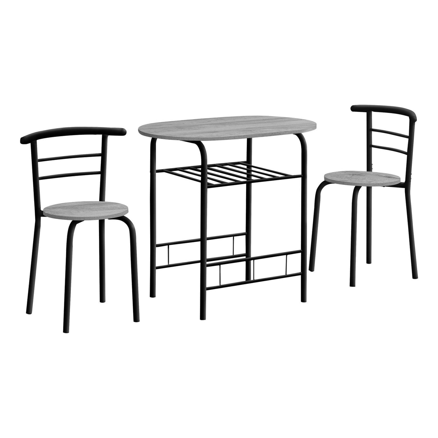Monarch Specialties Dining Table Set, 3pcs Set, Small, 32" L, Kitchen, Metal, Laminate, Grey, Black, Contemporary, Modern