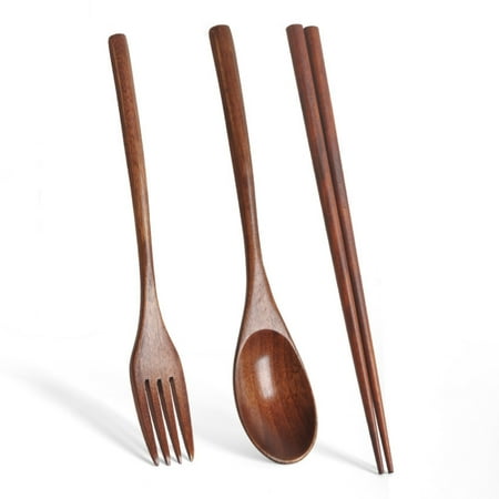 

Wooden Flatware Wooden Fork and Spoon Chopsticks Reusable Tableware Cutlery Set Eating Utensils for Office Camping Traveling