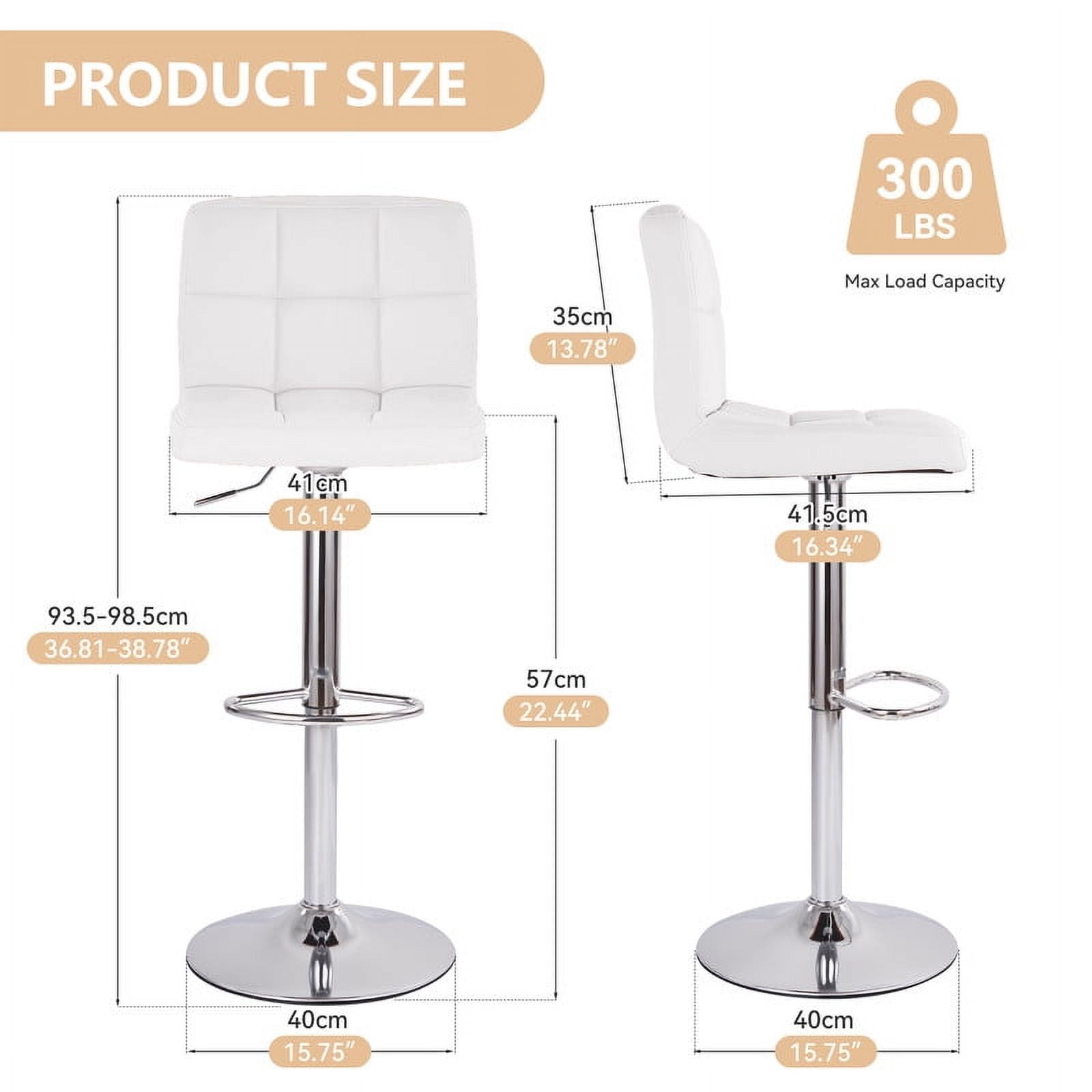 Hawsaiy Modern Adjustable Swivel Bar Stools Set of 2, PU Leather Bar Chairs with Footrest, White