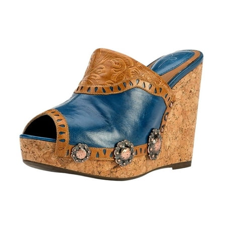 YK Branded Western Shoes Womens Alpha Mare Saddled Up Camel Blue