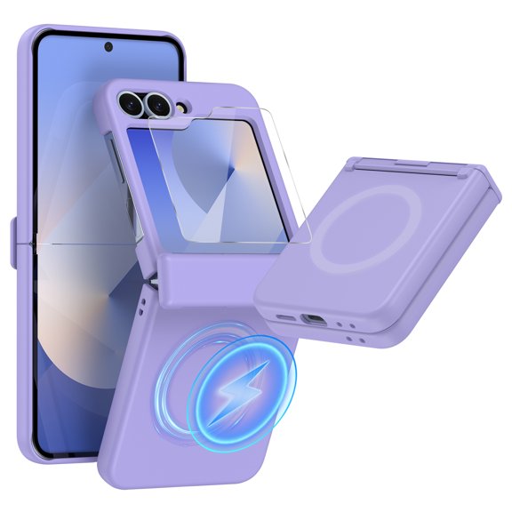 Dteck Designed for Samsung Galaxy Z Flip 5 Case with Hinge Protection, Slim Full Body Protective Shockproof Phone Case with Screen Protector for Galaxy Z Flip 5,Purple