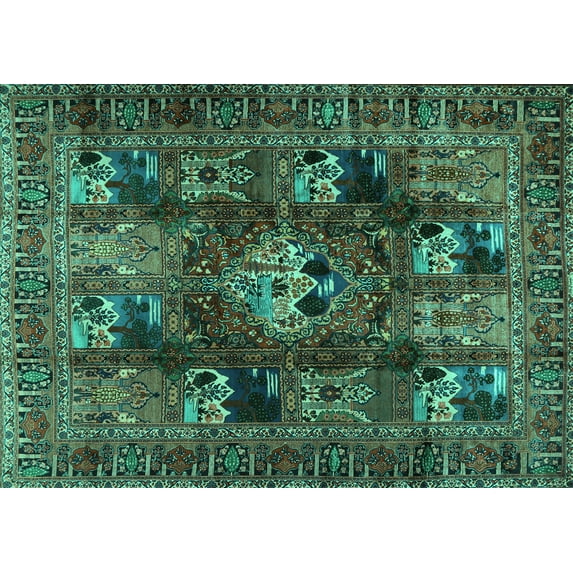 Ahgly Company Indoor Rectangle Persian Turquoise Blue Traditional Area Rugs, 2' x 3'
