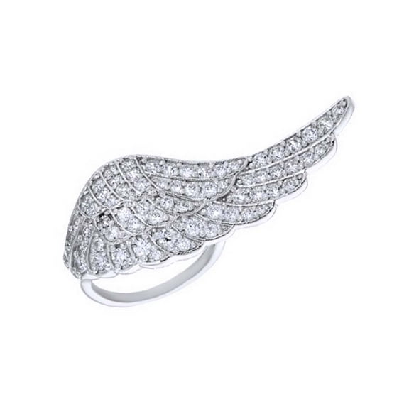 AFFY White Cubic Zirconia Angel Wing Ring In 14k White Gold Over Sterling Silver