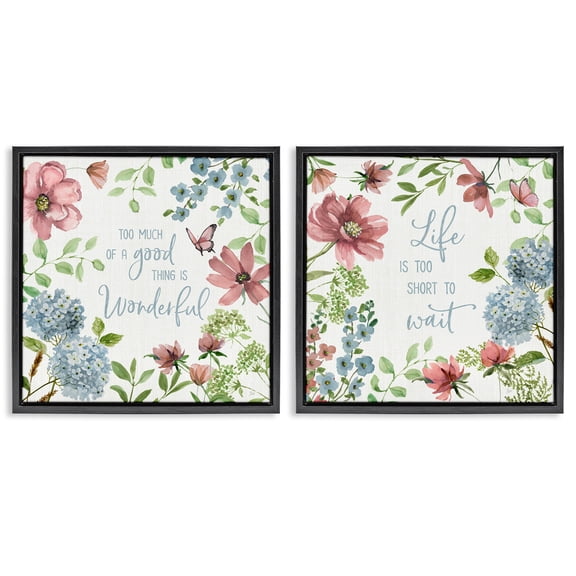 Stupell Industries Farmhouse Uplifting Floral Quotes Black 2pc Floating Frame Art Set, 18 x 18 each, by Nan