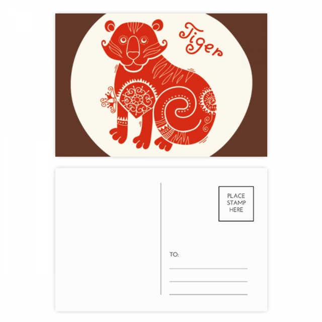 Year Of Tiger Animal China Zodiac Red Postcard Set Birthday Mailing Thanks Greeting Card