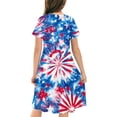 thumbnail image 4 of Virmaxy 4-13 Years Tie Dye Print 4th of July Pleated Dress Summer Patriotic Short Sleeve Crew Neck Holiday Dress for Casual and Party Wear, 4 of 9