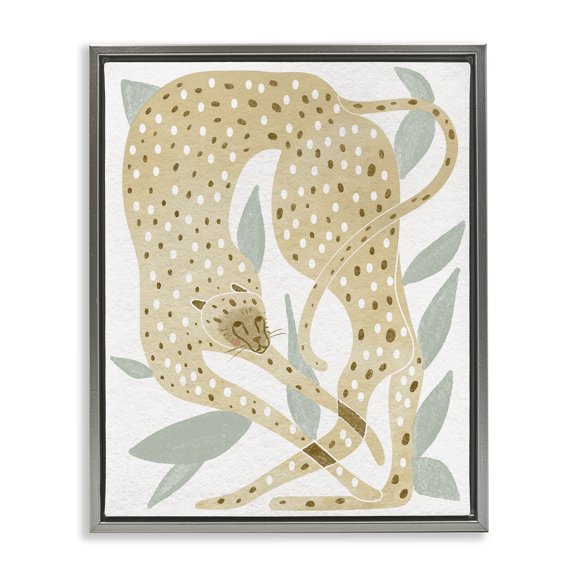Stupell Industries Modern Modern Cheetah Botanical Leaves Gray Floating Frame Canvas Art, 25 x 31, by Lil' Rue