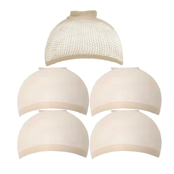 5 PCS Wig Caps,1Mesh Net Cap 4Liner Stocking Caps Nylon Stretch Wig Cap Nude Beige