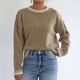 thumbnail image 4 of Sakmal Knit Women Sweaters for Fall Pullover Long Sleeve Tops Yellow Crew Neck Loose Patchwork Sweaters for Women, 4 of 8