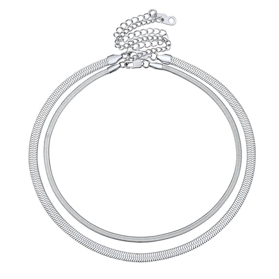 Silvora Silver Layered Chain Necklaces for Women Minimalist Herringbone Choker Necklace Stainless Steel Flat Snake Chain Jewelry Gifts for Daughter Girlfriend Birthday Christmas
