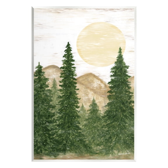 Stupell Rustic Mountain Sun Forest Trees Landscape Painting Wall Plaque Unframed Art Print Wall Art