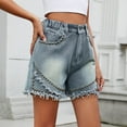 thumbnail image 5 of Xunlbb Womens Jean Shorts Women's Fashion Mid Waisted Straight Leg Edging Jeans S-2XL on Clearance, 5 of 6