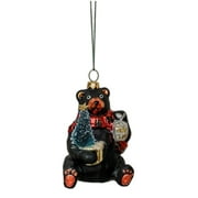 BLACK BEAR WITH TREE & PRESENT Glass Christmas Ornament by Wilcor