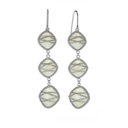 5th & Main Sterling Silver Hand-Wrapped Triple Drop Squared Chalcedony Stone Earrings