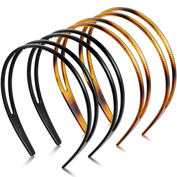 BlinkLLX 4 Pieces Plastic Headband Double Row Teeth Comb Headbands for Women Hairbands DIY 90s Hoop Non Slip Christmas Accessory Gift for Girl Daily Dating 5mm Decorations(Black, Brown)