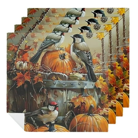 

TIAOTIAOHOU Birds Pumpkins Polyester Cloth Napkins for Farmhouse Party Dining Table Decor 6 PCS